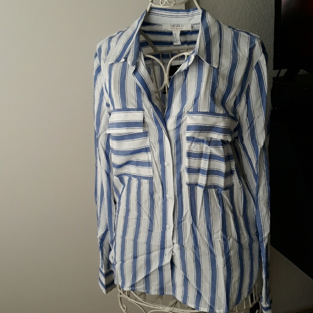 White/Blue Top by Forever 21